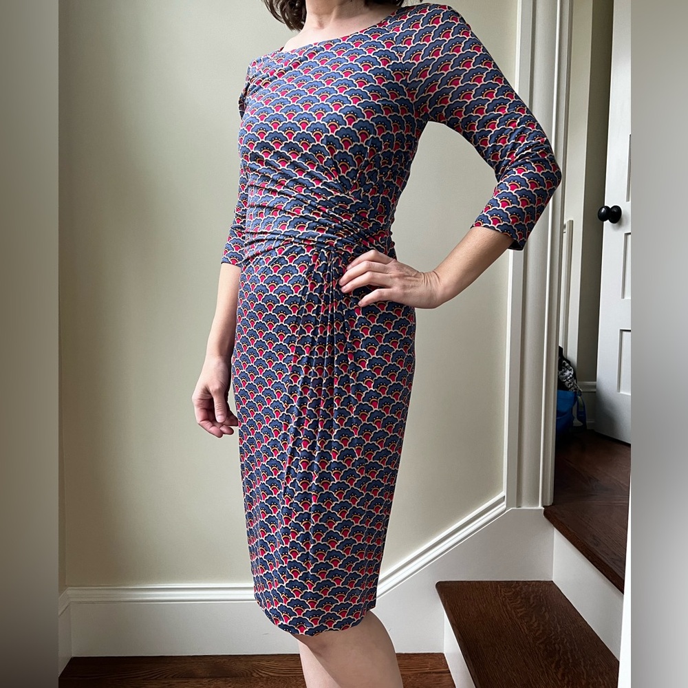 BODEN Gathered Form Fitting Feminine Ruched Colorful‎ Flirty Girly Blue Red XS S